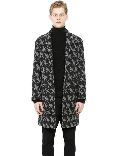 Neil Barrett Pixel Houndstooth Wool Tweed Coat
