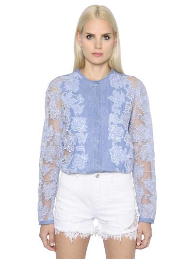 Ermanno Scervino Cotton Blend Denim & Lace Shirt