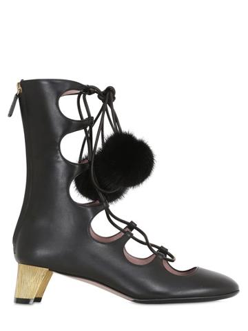 Gucci 45mm Mink Pompom Leather Boots