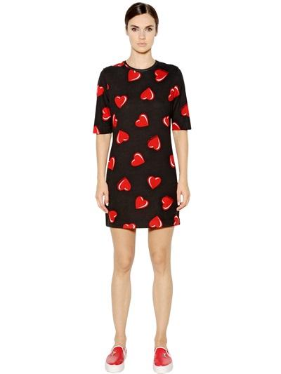 Love Moschino Heart Print Cotton & Modal Jersey Dress