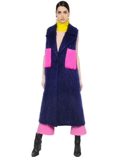 Msgm Belted Brushed Mohair & Wool Long Vest