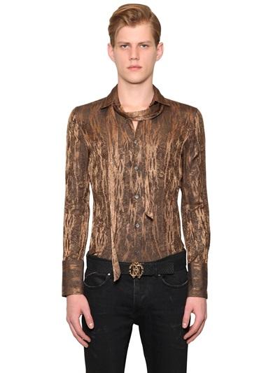 Roberto Cavalli Feathers Printed Silk & Cotton Shirt