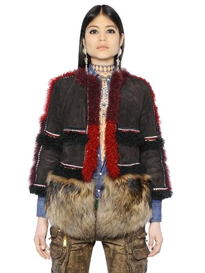 Dsquared2 Suede & Raccoon Fur Jacket