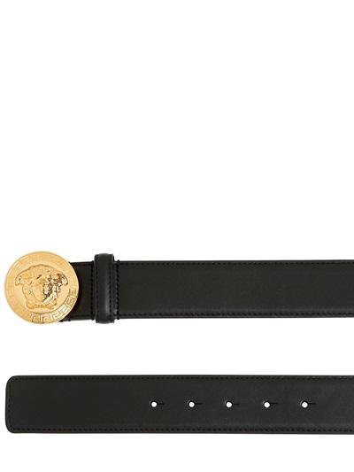 Versace Medusa & Greek Motif Smooth Leather Belt