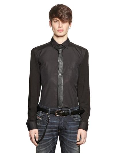 Diesel Cotton Jersey & Paper Poplin Shirt