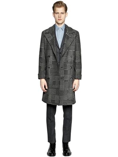 Boglioli Mixed Twill Pattern Wool Coat