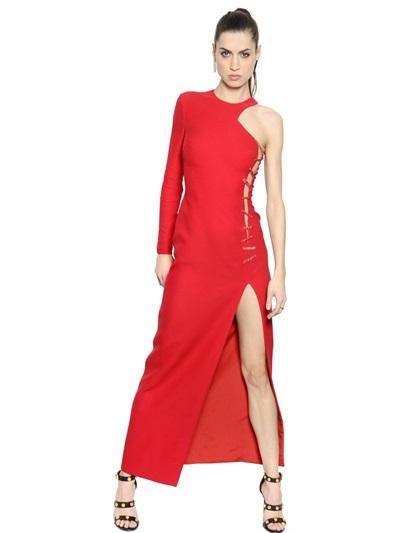 Versace Asymmetrical Crystal Silk Cady Dress