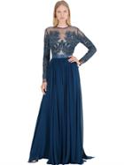 Elie Saab Embellished Silk Tulle & Georgette Gown