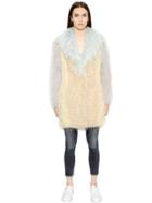 Mate Color Block Raccoon Fur & Wool Knit Coat