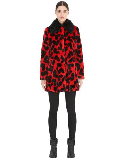 De'hart Heart Printed Faux Fur Coat