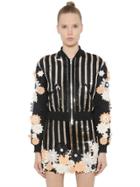 Emanuel Ungaro Flower Appliqus Sequined Crepe Bomber