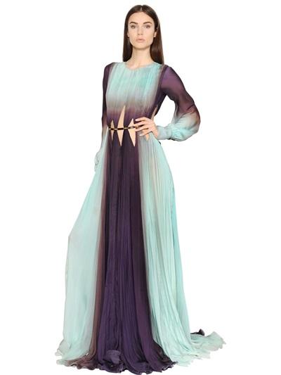 Roberto Cavalli Gradient Plisse Silk Chiffon Gown