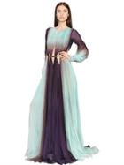 Roberto Cavalli Gradient Plisse Silk Chiffon Gown