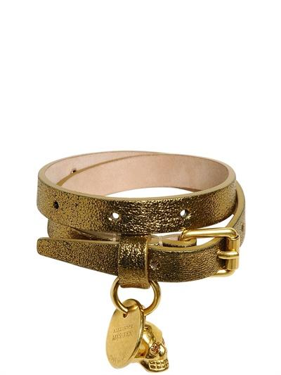 Alexander Mcqueen Skull Charm Glitter Leather Bracelet