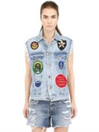 People Patches On Cotton Denim Vest