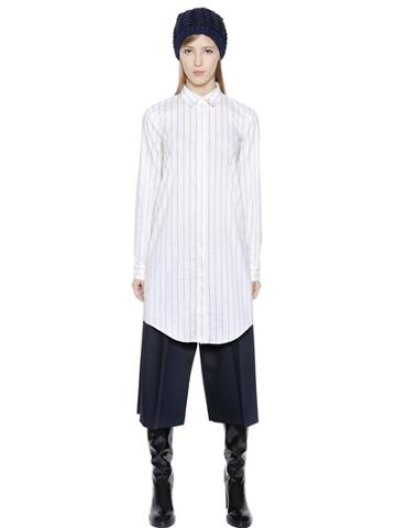 Jil Sander Navy - Striped Cotton Poplin Long Shirt
