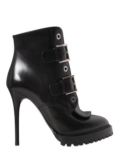 Alexander Mcqueen - 115mm Biker Belted Leather Ankle Boots