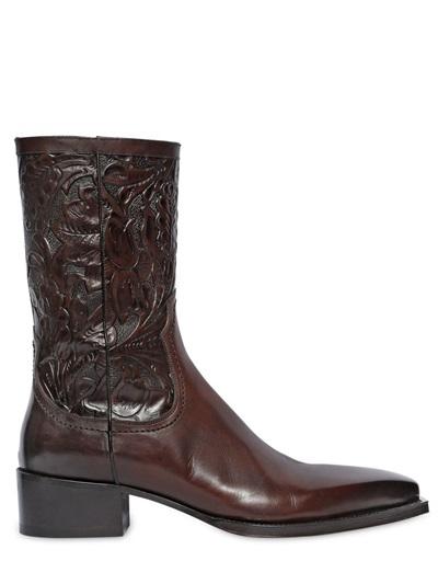 Dsquared2 Embossed Leather Western Boots