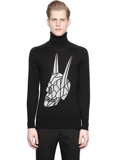 Tom Rebl Skull Intarsia Wool Turtleneck Sweater