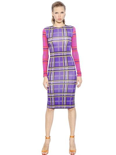 House Of Holland Plaid Print Viscose Jersey Pencil Dress
