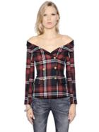 Faith Connexion Plaid Off The Shoulder Wool Jacket