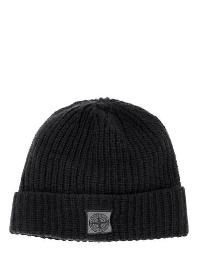 Stone Island Ribbed Wool & Cashmere Blend Beanie Hat