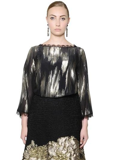 Marina Rinaldi Lurex Georgette Top With Lace Trim