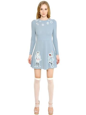 Red Valentino Wool Crepe Dress With Circus Patches