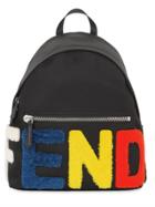 Fendi Logo Patches Nylon & Shearling Backpack