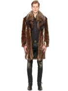 Roberto Cavalli Faux Fur Coat With Fox Fur Collar