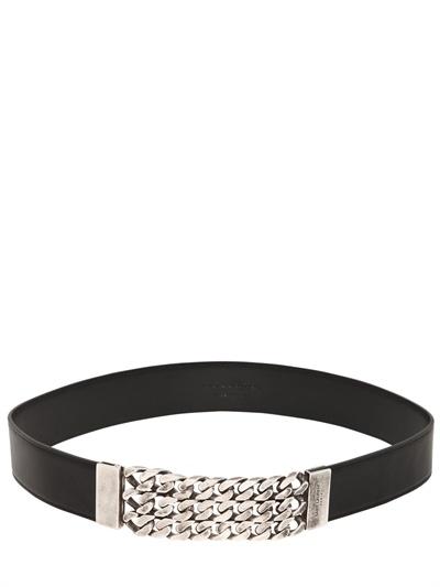Saint Laurent 35mm Leather Belt With Frontal Chain