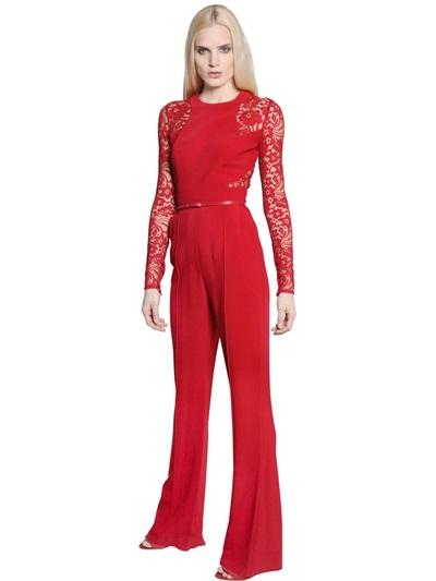 Elie Saab Lace & Crepe Cady Jumpsuit