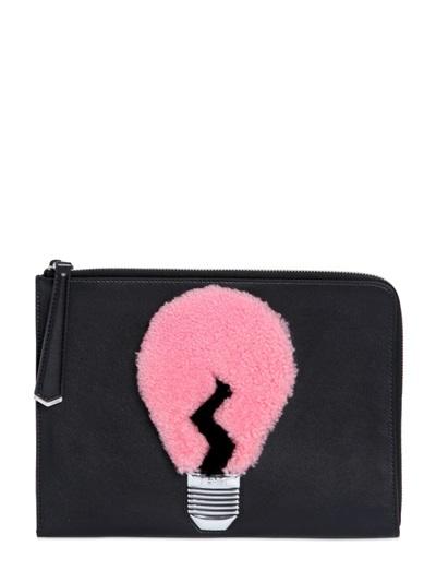 Fendi Shearling Bulb On Leather Clutch