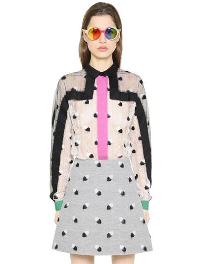 Marco De Vincenzo Pleated Mohair Embroidered Lace Shirt