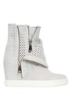 Casadei 90mm Perforated Suede Wedge Boots