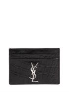 Saint Laurent Croc Embossed Leather Card Holder