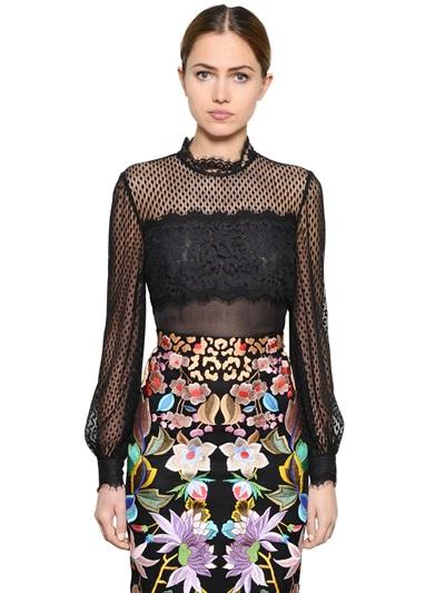Temperley London Silk Chiffon & French Lace Top