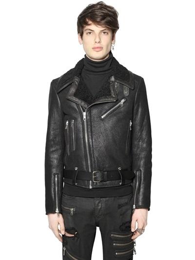 Diesel Black Gold Metallic Effect Shearling Moto Jacket
