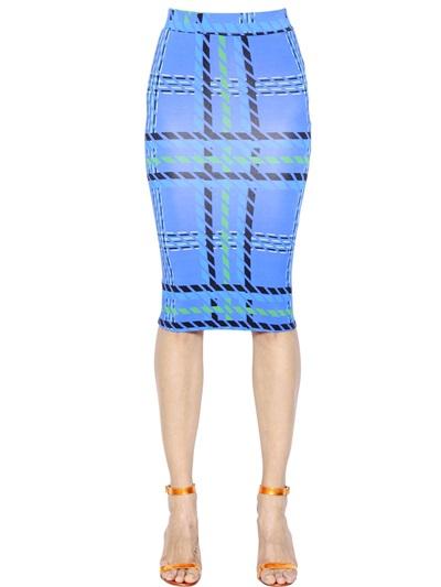 House Of Holland Plaid Print Viscose Jersey Pencil Skirt