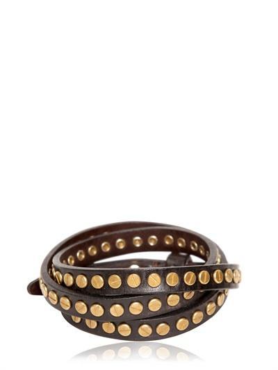 Dsquared - Flat Studs Leather Wrap Thin Bracelet