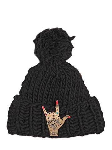 Maria Francesca Pepe+wool And The Gang - Wool Beanie Hat W/ Rock On Pin