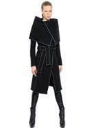 Gareth Pugh Belted Wool Coat With Nappa Leather Trim