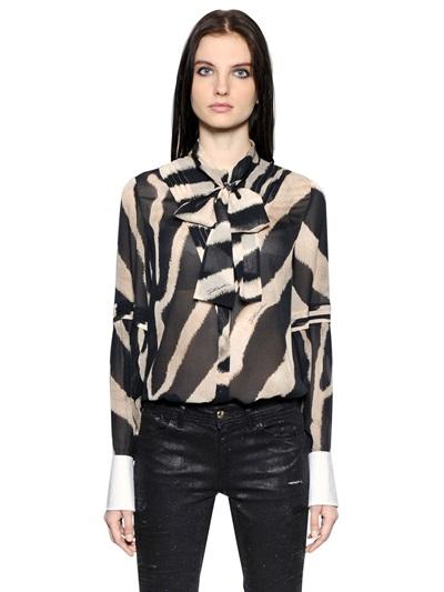 Just Cavalli Zebra Printed Silk Chiffon Shirt