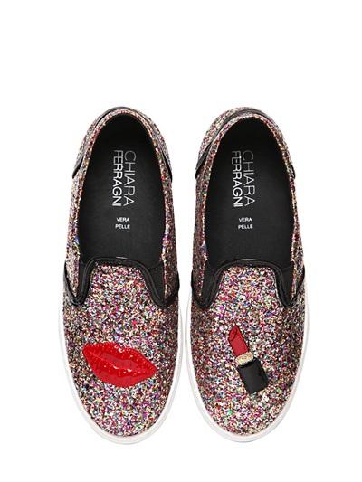 Chiara Ferragni 30mm Make Up Glitter Slip-on Sneakers
