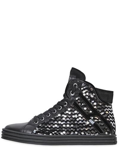 Hogan Rebel Sequined Leather High Top Sneakers