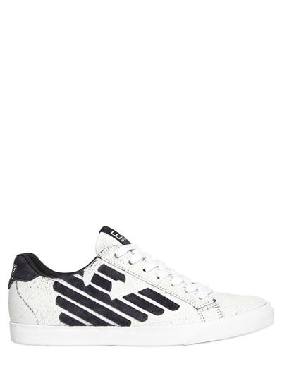 Ea7 Emporio Armani Crackled Effect Leather Tennis Sneakers