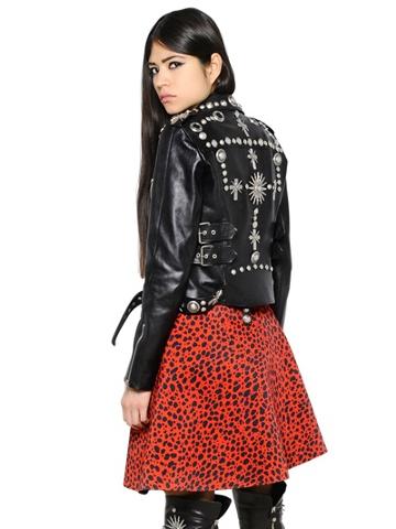 Fausto Puglisi Embellished Stretch Leather Moto Jacket