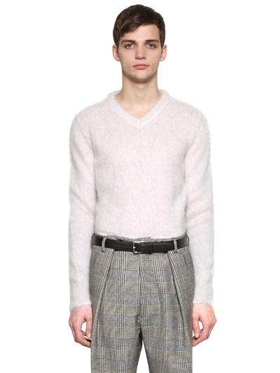 Jil Sander V Neck Brushed Mohair Blend Sweater