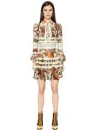 Just Cavalli Floral Printed Techno Dress With Ruffles