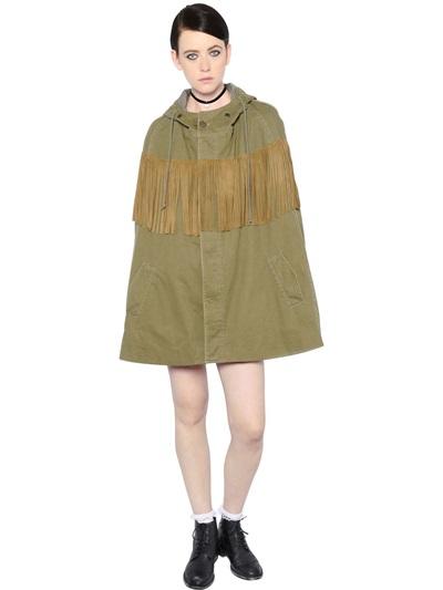 Saint Laurent Fringed Cotton Gabardine Parka Cape